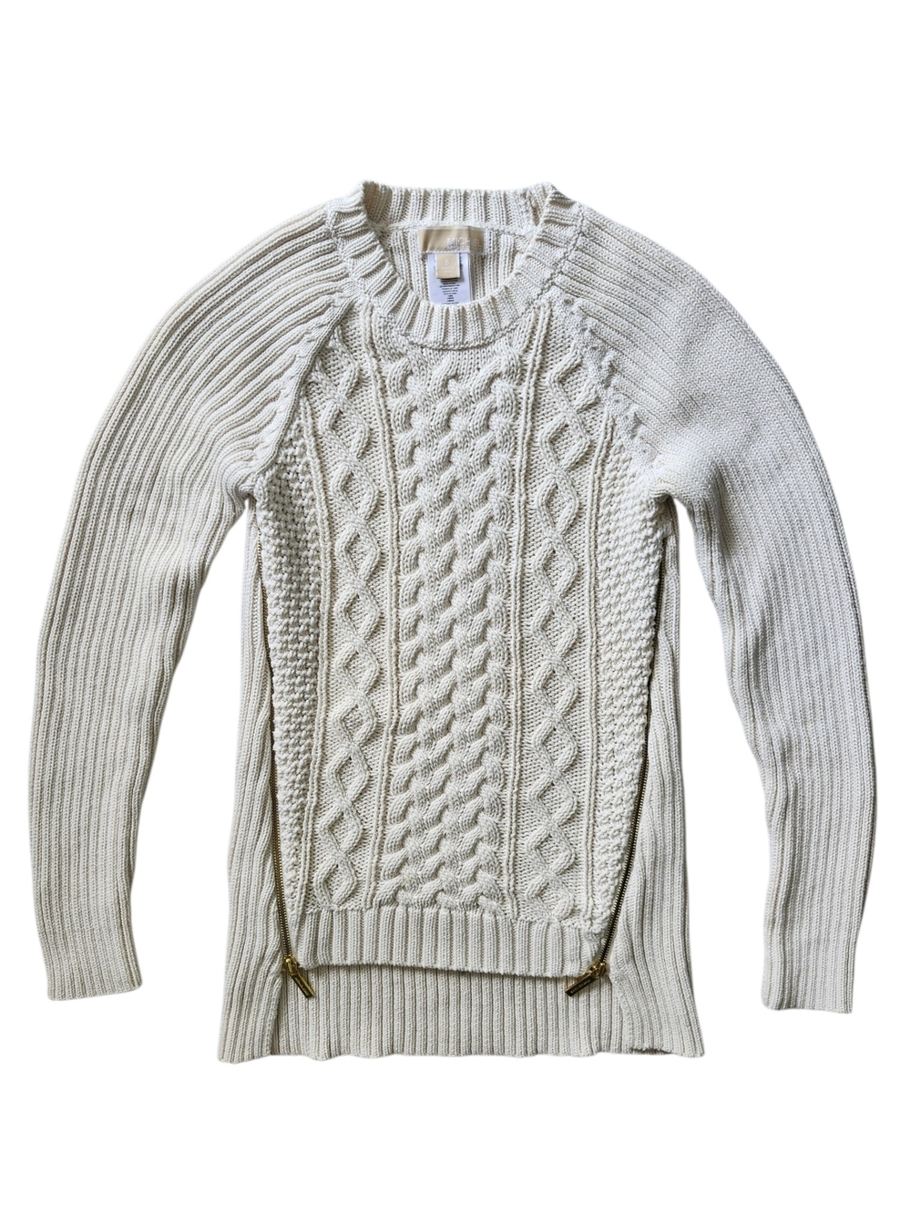 Michael Kors Cream Cable Knit Sweater with Side Zippers